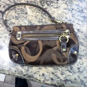 Coach Brown and Gold Clutch Wristlet with Signature Design